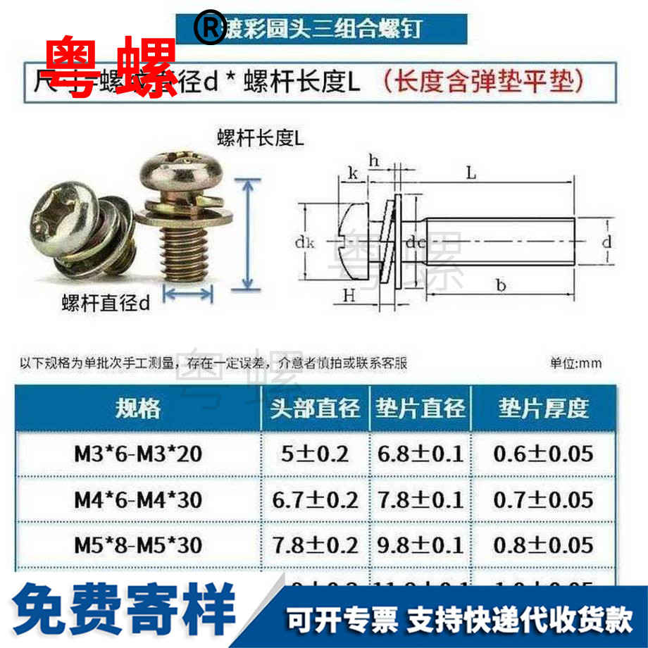 訂制鍍彩圓頭紅河三組合螺絲